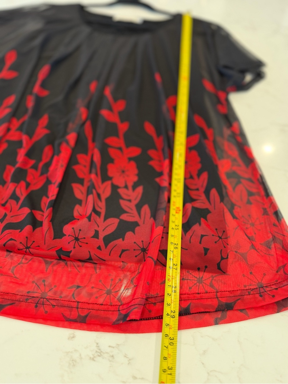 Black Blouse with Red Floral Mesh Overlay - Picture 3 of 7